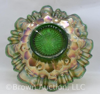 Fenton Carnival glass Feathered Serpent 10"d bowl, green - 5