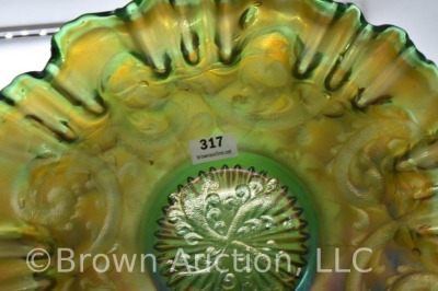 Fenton Carnival glass Feathered Serpent 10"d bowl, green - 6