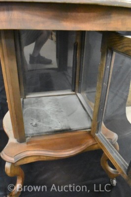 Unusual parlor table w/ enclosed glass area on lower shelf for protected display - 4