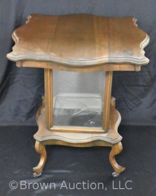 Unusual parlor table w/ enclosed glass area on lower shelf for protected display - 7