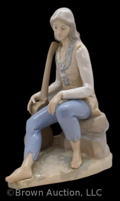 Lladro 10" porcelain figure - seated barefoot girl with guitar