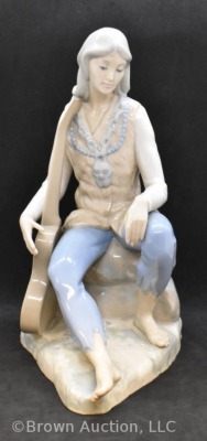 Lladro 10" porcelain figure - seated barefoot girl with guitar - 3