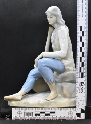 Lladro 10" porcelain figure - seated barefoot girl with guitar - 10