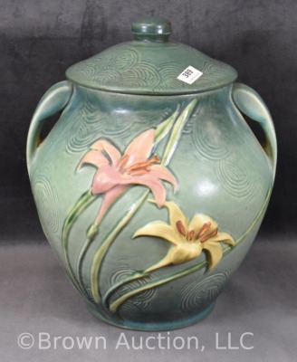 Roseville Zephyr Lily 5-8" cookie jar, green