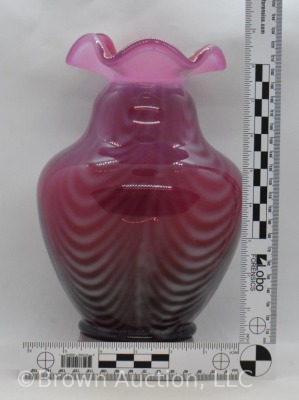 Fenton Cranberry opalescent 8.5" Drapery pattern vase - 7