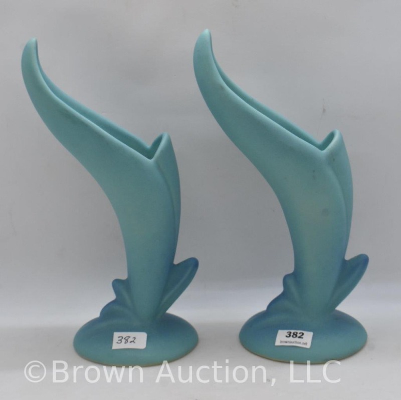 Pair of Van Briggle turquoise Bird of Paradise 8" vases