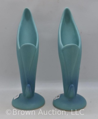 Pair of Van Briggle turquoise Bird of Paradise 8" vases - 2