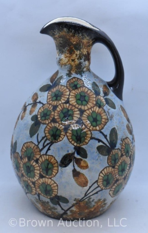 Mrkd. Amphora Pottery (Czech.) 10" ewer, floral clusters