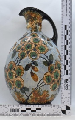 Mrkd. Amphora Pottery (Czech.) 10" ewer, floral clusters - 9