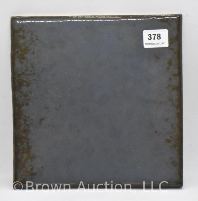 Mrkd. Fulper bluish-gray tile, 6" sq. dia.