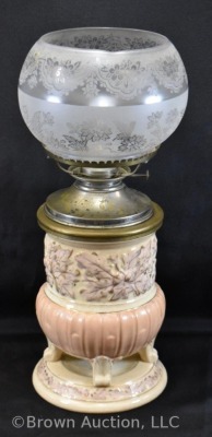 Hitchcock kerosene lamp in mrkd. Avalon Faience Balt base, clear and frosted etched globe - 3