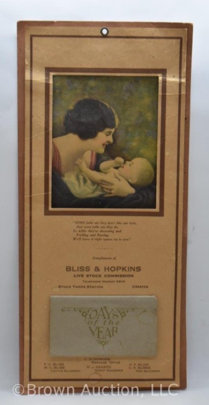 1928 advertising calendar - Bliss and Hopkins Live Stock Commission