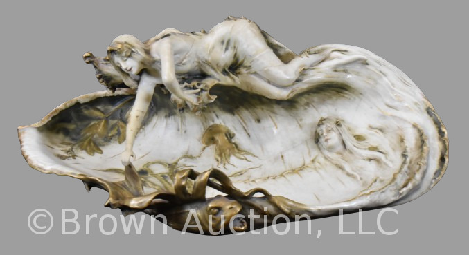 Mrkd. RW Teplitz Bohemian large figural centerpiece, water nymphs and fish