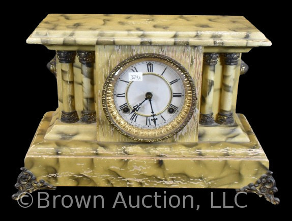 Waterbury Clock Co. mantel clock, wood marble effect case