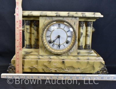 Waterbury Clock Co. mantel clock, wood marble effect case - 13