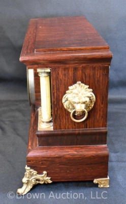 Unknown wooden mantel clock, pretty case w/ incised lines and columns - 2