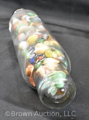 Glass rolling pin - full of mixed marbles - 2