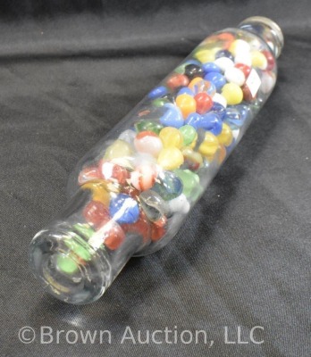 Glass rolling pin - full of mixed marbles - 2