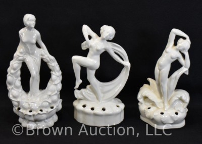 (3) German Art Deco nude flower frogs