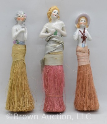 (3) Porcelain half doll whisk brooms