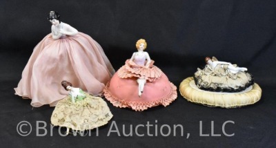 (4) Porcelain half doll pin cushions