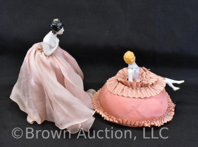 (4) Porcelain half doll pin cushions - 4