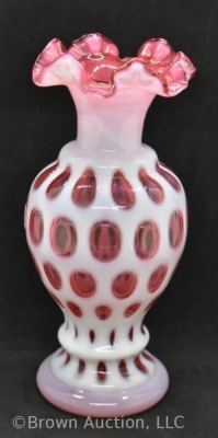 Fenton Cranberry opalescent Coin Dot 8.5" vase - 2