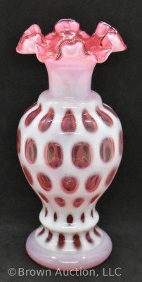 Fenton Cranberry opalescent Coin Dot 8.5" vase - 3