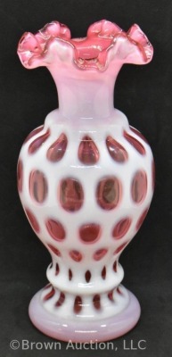 Fenton Cranberry opalescent Coin Dot 8.5" vase - 4