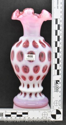 Fenton Cranberry opalescent Coin Dot 8.5" vase - 6