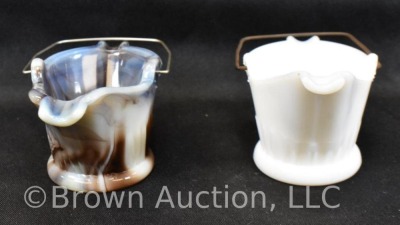 (5) Miniature coat buckets: slag glass, milk glass - 11