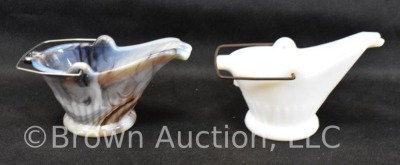 (5) Miniature coat buckets: slag glass, milk glass - 12