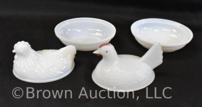 (4) Hen on nest dishes - various colors - 6