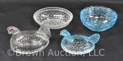 (4) Hen on nest dishes - various colors - 14