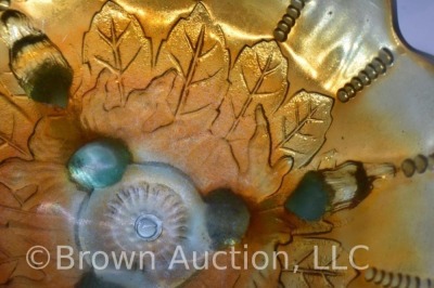 Carnival Glass Northwood Leaf and Beads bowl, twig feet, aqua opalescent - 5