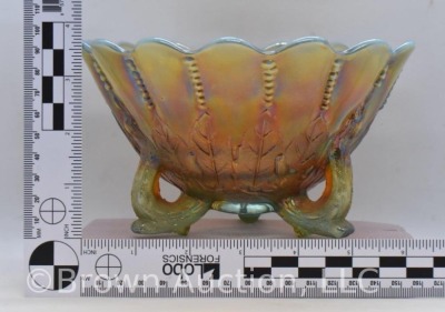 Carnival Glass Northwood Leaf and Beads bowl, twig feet, aqua opalescent - 6