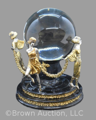 House of Erte LE Crystal Ball Object w/ 3 Art Deco women