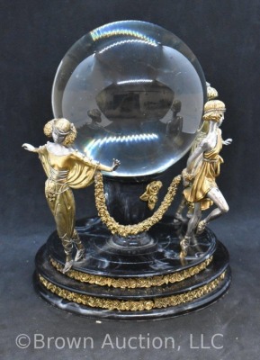 House of Erte LE Crystal Ball Object w/ 3 Art Deco women - 2