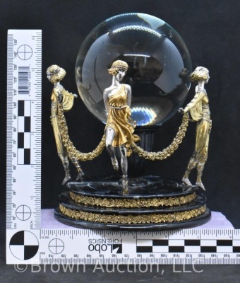 House of Erte LE Crystal Ball Object w/ 3 Art Deco women - 9