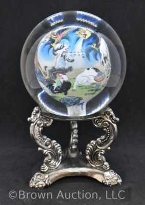 Godinger Silver Art Co. silverplate stand w/ scenic glass orb - 2