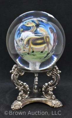 Godinger Silver Art Co. silverplate stand w/ scenic glass orb - 3