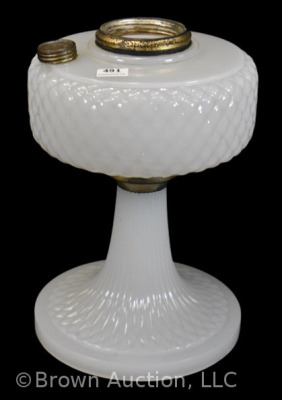 Aladdin Diamond Quilt kerosene lamp stand, white moonstone bowl w/ black moonstone base