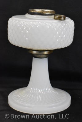 Aladdin Diamond Quilt kerosene lamp stand, white moonstone bowl w/ black moonstone base - 2