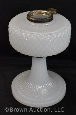 Aladdin Diamond Quilt kerosene lamp stand, white moonstone bowl w/ black moonstone base - 3