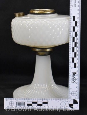 Aladdin Diamond Quilt kerosene lamp stand, white moonstone bowl w/ black moonstone base - 4