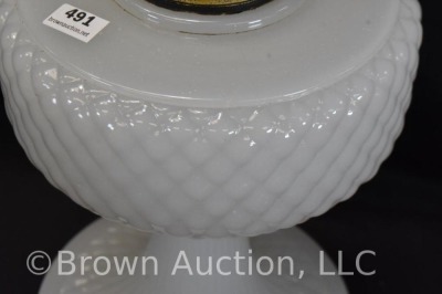 Aladdin Diamond Quilt kerosene lamp stand, white moonstone bowl w/ black moonstone base - 6