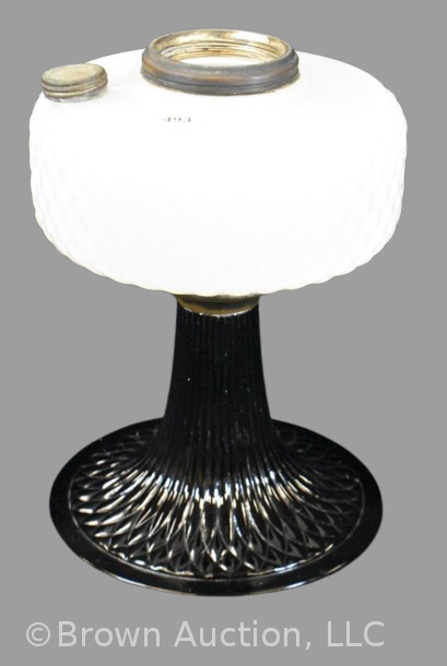 Aladdin Diamond Quilt kerosene lamp stand, white moonstone bowl w/ black moonstone base