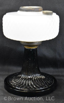 Aladdin Diamond Quilt kerosene lamp stand, white moonstone bowl w/ black moonstone base - 2