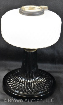 Aladdin Diamond Quilt kerosene lamp stand, white moonstone bowl w/ black moonstone base - 3