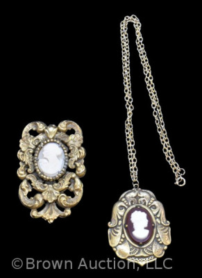 (2) Cameo pcs: clasp and necklace, both w/ ornate framework